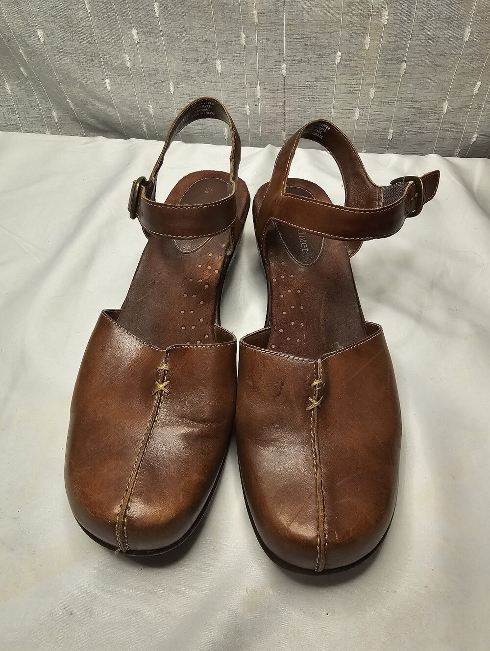 Naturalizer Cognac Brown Leather Mary Jane Sandals with Ankle Strap